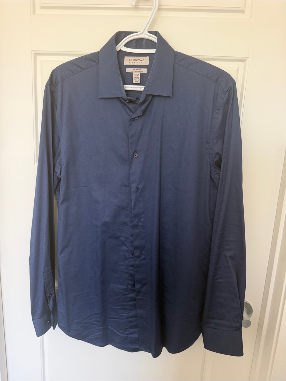 le chateau Men's Dark Blue Button-Up Dress Shirt tailored fit 15.5